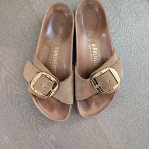 Birkenstock Madrid Brown Big Gold Buckle Slides Size 38 / Fits 7.5/8